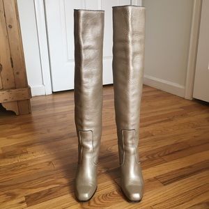 Barbara Bui Gold Leather Over-the-Knee Boots, 37 W